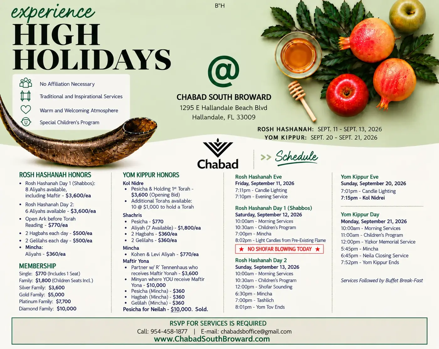 Membership/Seating Rosh Hashana Honors Yom Kippur Honors