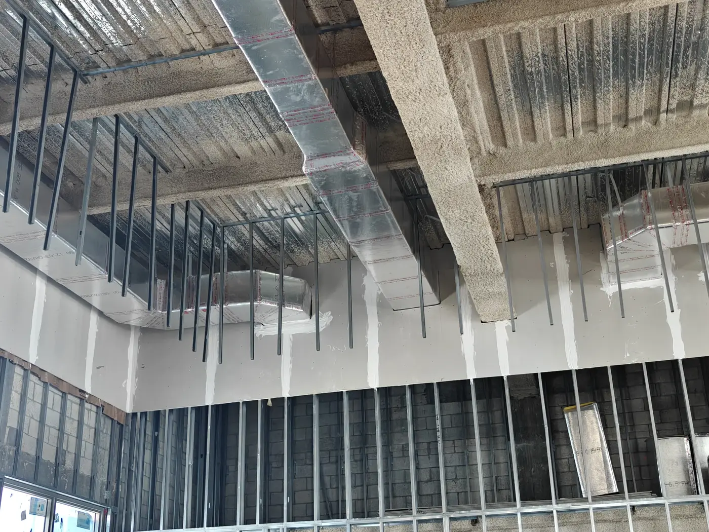 Framing forming the soffits covering the AC ducts, beautifying the social hall #ChabadChayil.org/Build