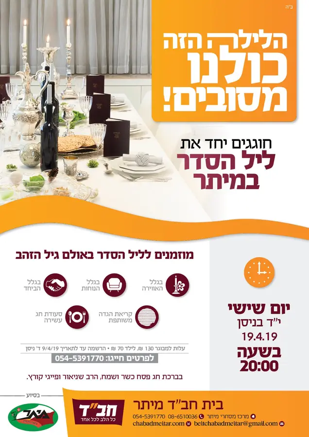 ליל סדר קהילתי וסעודת משיח