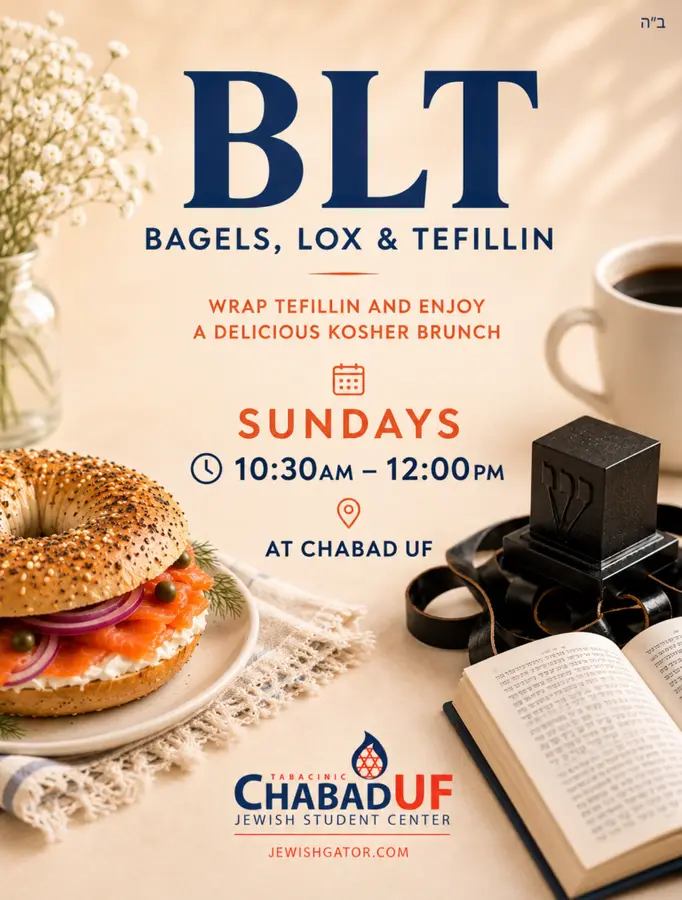 September 13, 2026 BLT: Bagels, Lox & Tefillin View Activity