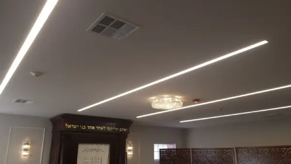 1) Midrash/Library. 2) נר למאור - Ner l'Ma'or - Shul Lighting. 3) Social Hall. 4) Lounge. 5) Coffee/Refreshment station. 6) Kitchen.