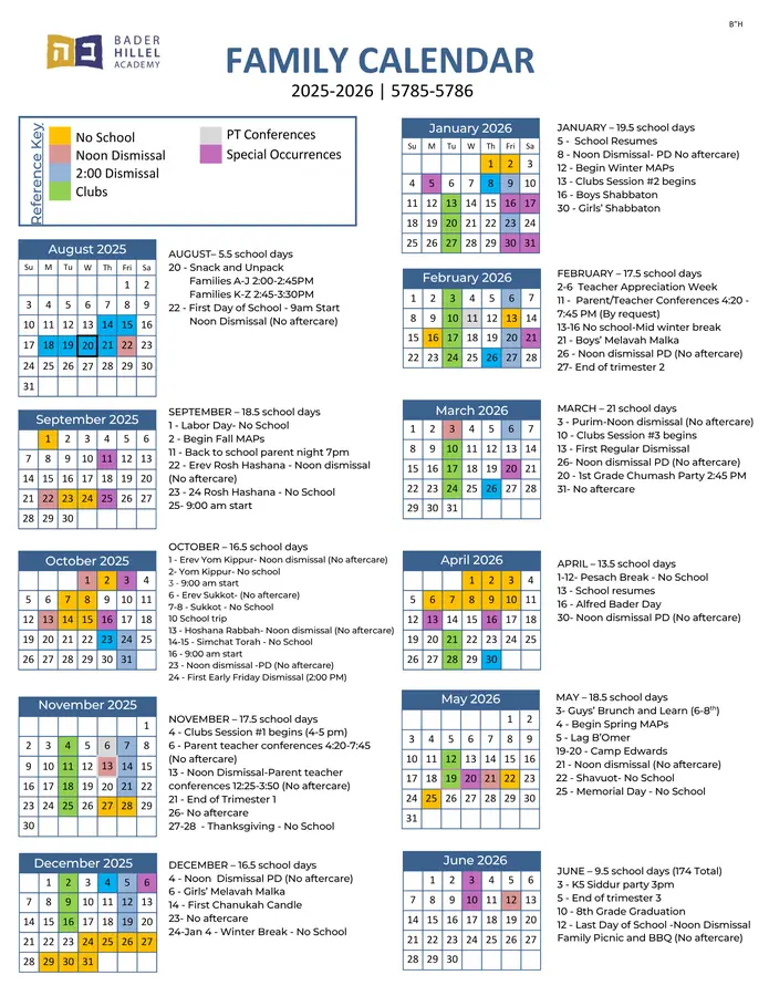School Year Calendar 2025-2026