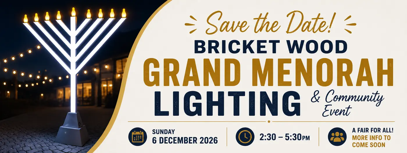 Bricket Wood Grand Menorah Lighting and community event flyer